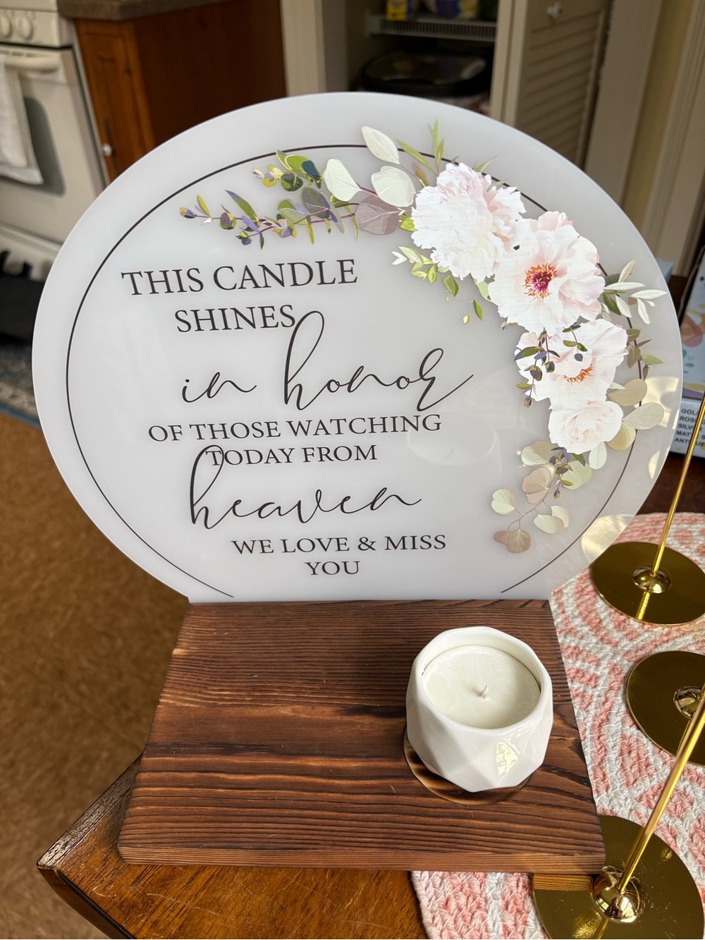 Memorial Candle Sign with Pink Floral Accent
